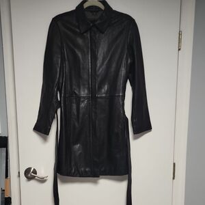 Nicole Miller Knee Length Leather Coat Size M